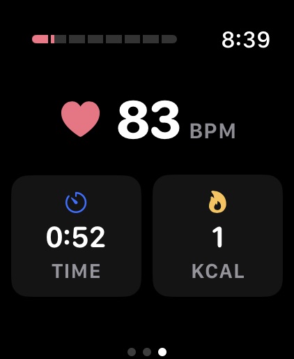Apple Watch — live heart rate, time and calories