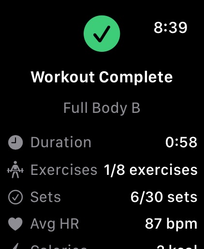 Apple Watch — workout complete summary